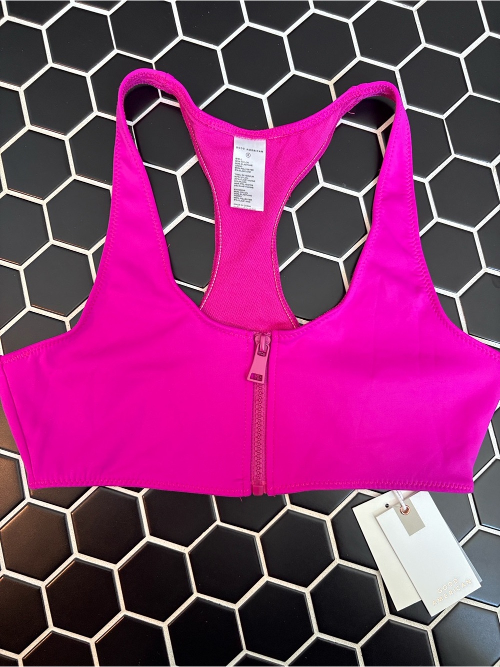 NWT Good American Compression swim top with Front-Zip Sports Bra - Pink